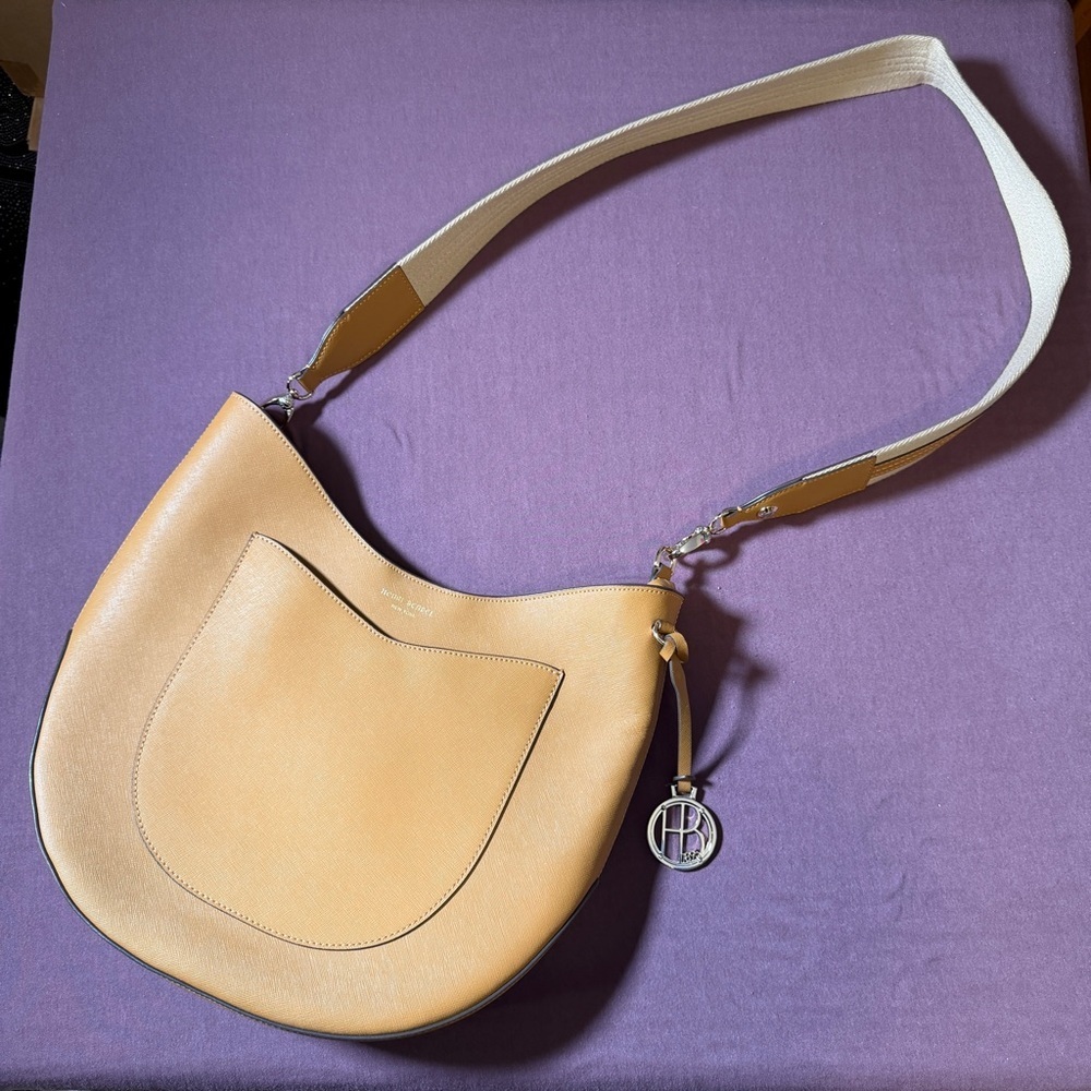 Henri Bendel West 57th Hobo Crossbody Bag in Beige/Tan Saffiano Leather